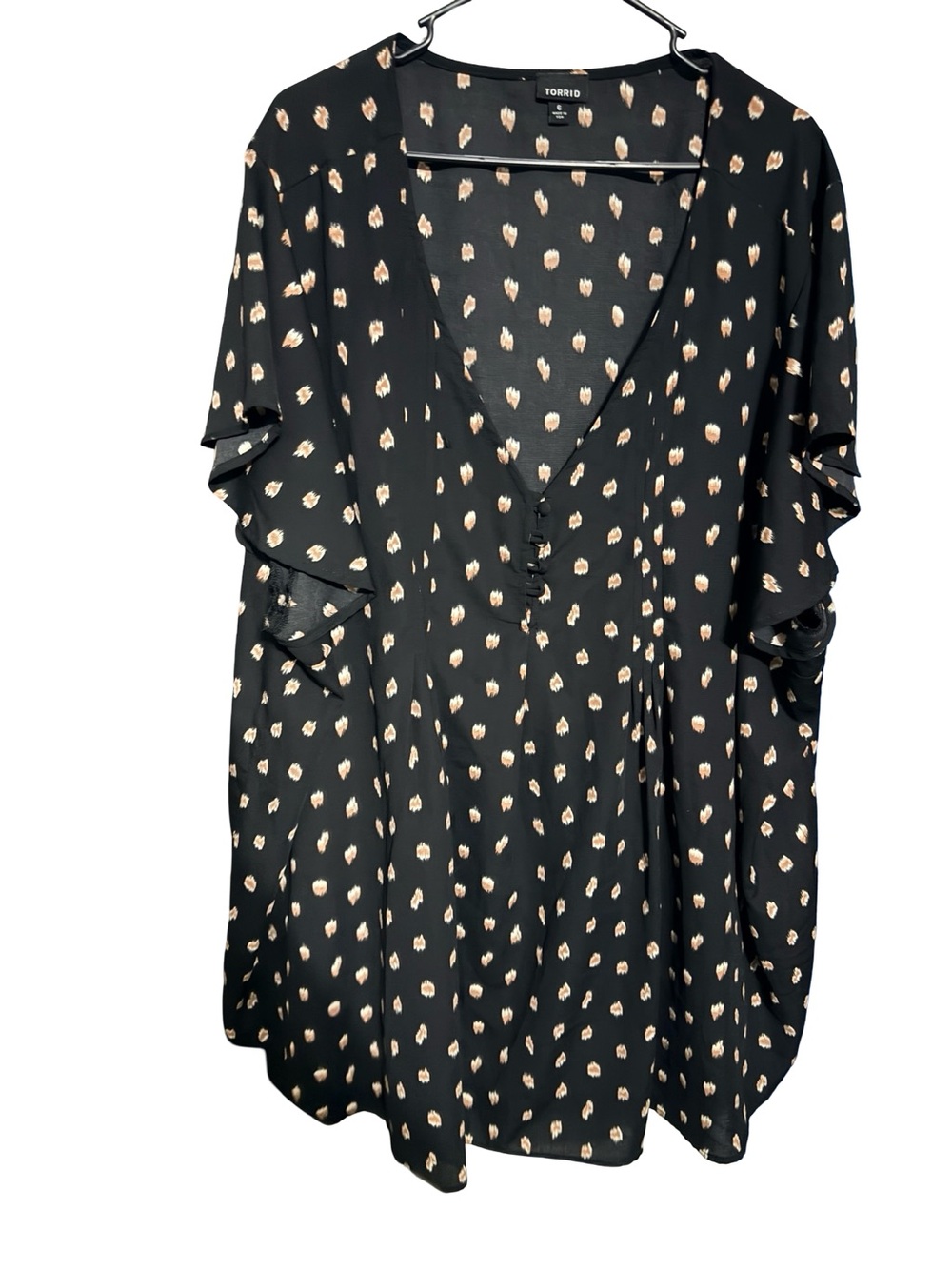 torrid Black Top with Cream Spot Print and V-Neck